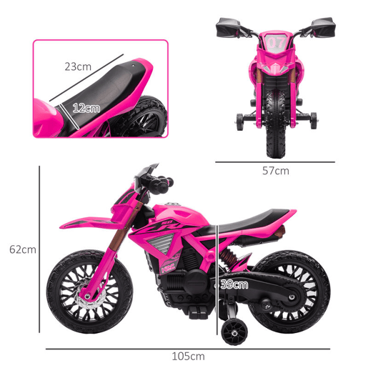 AIYPLAY Mota Elétrica para Crianças acima de 3 Anos Moto a Bateria para Crianças 6V com Rodas de Treino e Buzina Mota para Crianças Carga 30 kg 105x57x62 cm Rosa