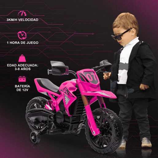 AIYPLAY Mota Elétrica para Crianças acima de 3 Anos Moto a Bateria para Crianças 6V com Rodas de Treino e Buzina Mota para Crianças Carga 30 kg 105x57x62 cm Rosa