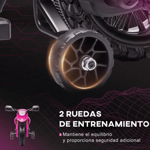 AIYPLAY Mota Elétrica para Crianças acima de 3 Anos Moto a Bateria para Crianças 6V com Rodas de Treino e Buzina Mota para Crianças Carga 30 kg 105x57x62 cm Rosa