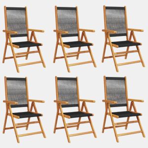 vidaXL Cadeiras jardim reclináveis 6pcs madeira de acácia maciça preto