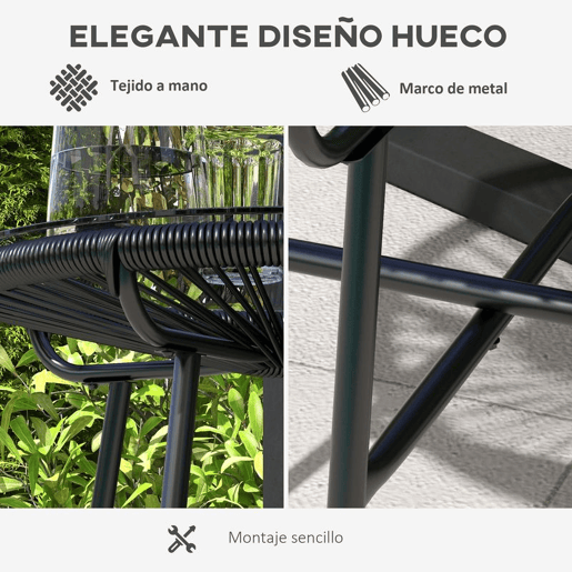 Outsunny Mesa Auxiliar de Vime Sintético Mesa de Centro Redonda para Exteriores com Bancada de Vidro Temperado e Pés de Metal para Pátio Jardim Varanda Ø50x50 cm Preto