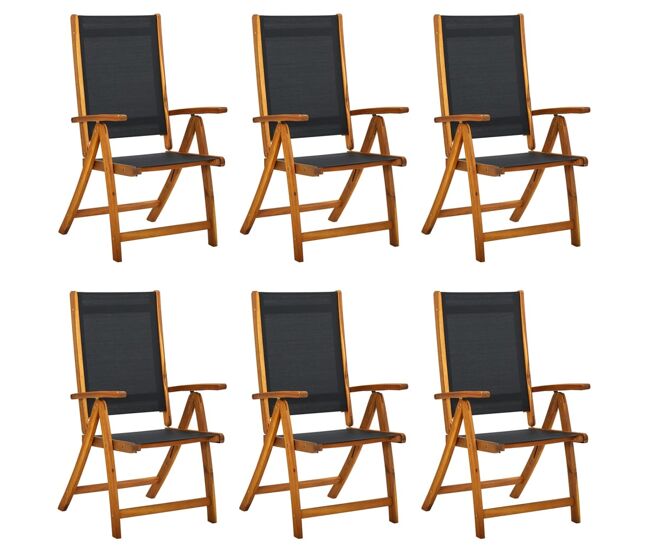Vidaxl sillas de jardín plegables 6 uds madera maciza acacia textileno