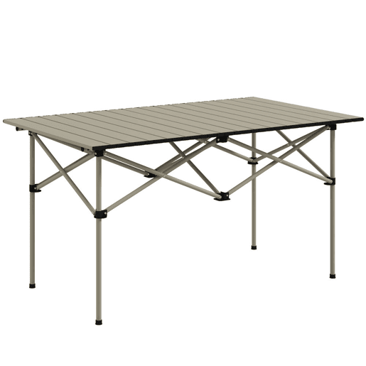 Outsunny Mesa de Campismo Dobrável de Metal com Tampo Enrolável e Bolsa de Transporte Mesa de Piquenique Portátil para Campismo Trekking Praia e Barbecue 95x55x50 cm Marrom Claro