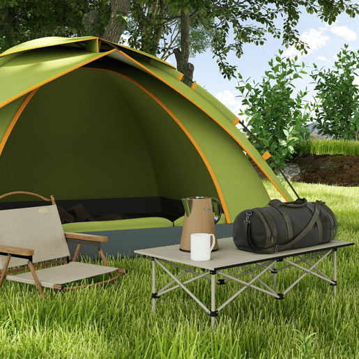 Outsunny Mesa de Campismo Dobrável de Metal com Tampo Enrolável e Bolsa de Transporte Mesa de Piquenique Portátil para Campismo Trekking Praia e Barbecue 95x55x50 cm Marrom Claro