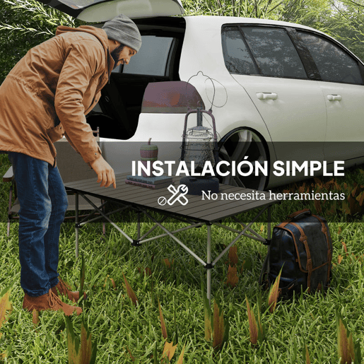 Outsunny Mesa de Campismo Dobrável de Metal com Tampo Enrolável e Bolsa de Transporte Mesa de Piquenique Portátil para Campismo Trekking Praia e Barbecue 95x55x50 cm Marrom Claro