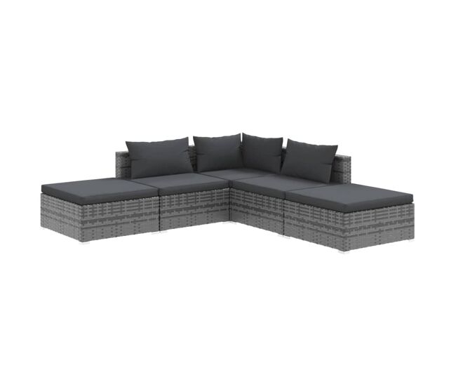 Set de muebles de jardín 5 pzas y cojines ratán sintético gris
