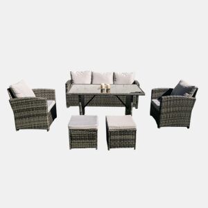 Sofá + Mesa + 2 Poltronas + 2 Pufes PE Ratan. Móveis de jardim e terraço