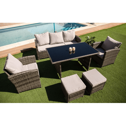 Sofá + Mesa + 2 Poltronas + 2 Pufes PE Ratan. Móveis de jardim e terraço Sofá + Mesa + 2 Poltronas + 2 Pufes PE Ratan. Móveis de jardim e terraço