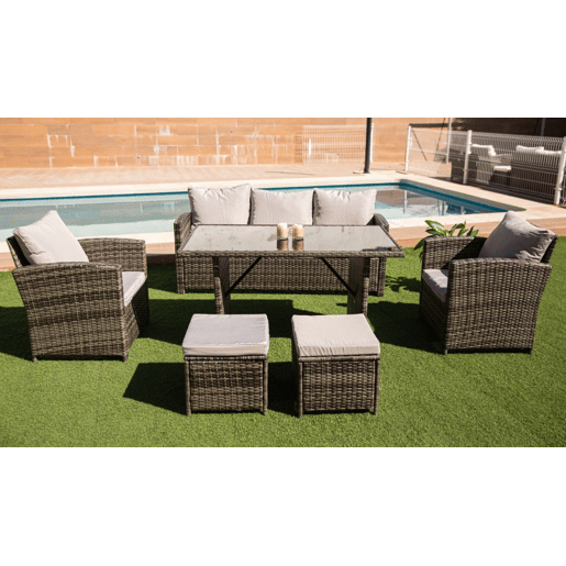 Sofá + Mesa + 2 Poltronas + 2 Pufes PE Ratan. Móveis de jardim e terraço Sofá + Mesa + 2 Poltronas + 2 Pufes PE Ratan. Móveis de jardim e terraço