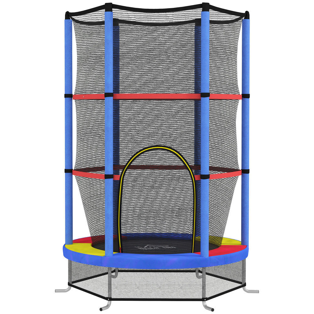 Homcom cama elástica infantil ø140x190 cm trampolín para niños de 3-6 años con red de seguridad carga 45 kg para interior multicolor