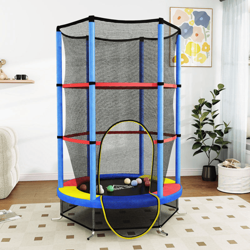 HOMCOM Trampolim Infantil Ø107 cm Trampolim para Crianças de 3-6 Anos com Rede de Segurança Carga 45 kg para Interior Ø140x160 cm Azul