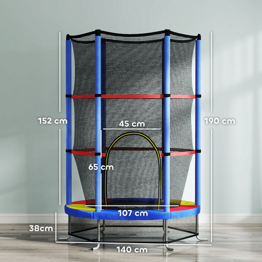 HOMCOM Trampolim Infantil Ø107 cm Trampolim para Crianças de 3-6 Anos com Rede de Segurança Carga 45 kg para Interior Ø140x160 cm Azul