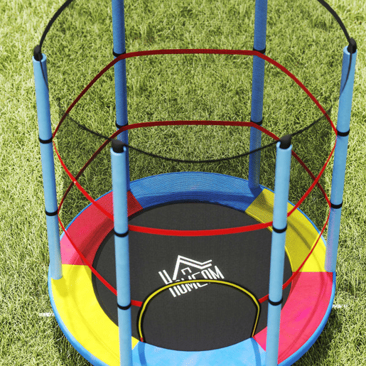 HOMCOM Trampolim Infantil Ø107 cm Trampolim para Crianças de 3-6 Anos com Rede de Segurança Carga 45 kg para Interior Ø140x160 cm Azul
