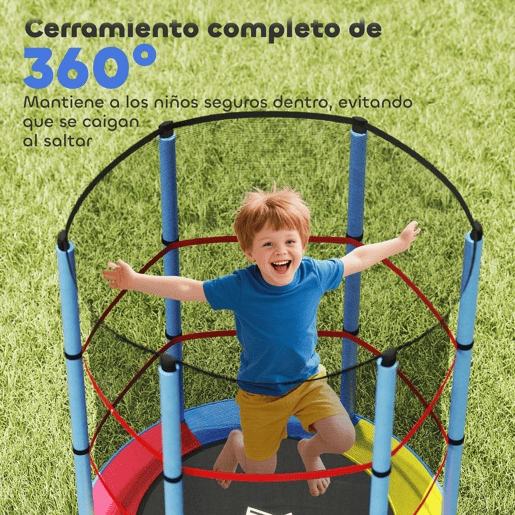 HOMCOM Trampolim Infantil Ø107 cm Trampolim para Crianças de 3-6 Anos com Rede de Segurança Carga 45 kg para Interior Ø140x160 cm Azul
