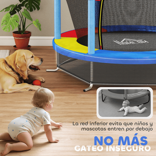 HOMCOM Trampolim Infantil Ø107 cm Trampolim para Crianças de 3-6 Anos com Rede de Segurança Carga 45 kg para Interior Ø140x160 cm Azul