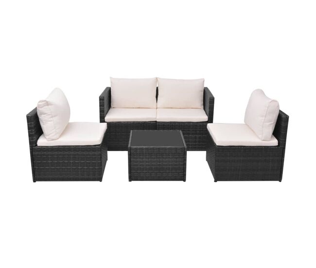 Set muebles de jardín 5 piezas y cojines ratán sintético negro