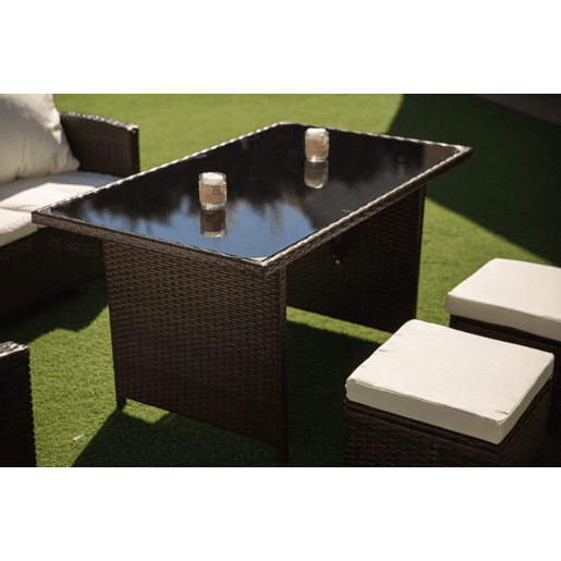 Sofá de Canto + Mesa + 2 puffs PE Ratan. Móveis de jardim e terraço