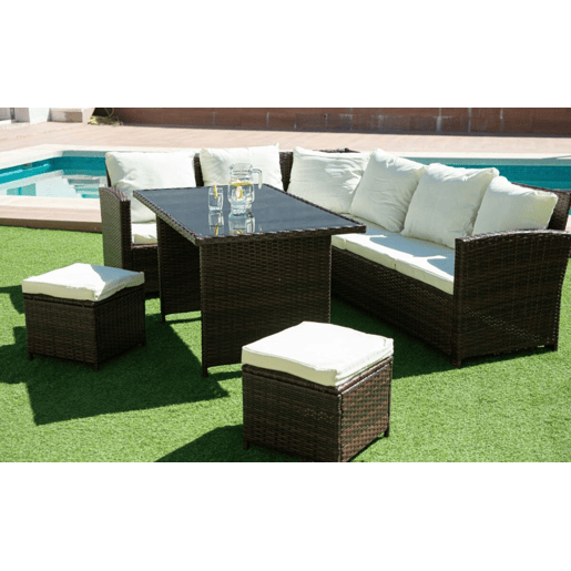 Sofá de Canto + Mesa + 2 puffs PE Ratan. Móveis de jardim e terraço
