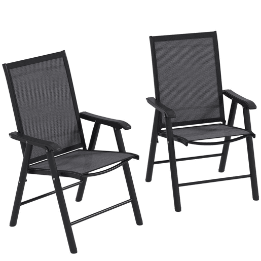 Outsunny Conjunto de 2 Cadeiras Dobráveis para Exterior com Apoio para o Braço Cadeiras para Jardim com Textilene e Metal Carga 110 kg 58x64x94 cm Cinza Escuro