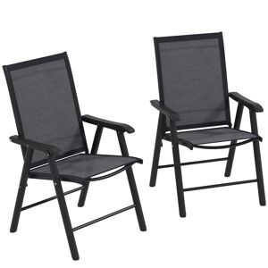 Outsunny Conjunto de 2 Cadeiras Dobráveis para Exterior com Apoio para o Braço Cadeiras para Jardim com Textilene e Metal Carga 110 kg 58x64x94 cm Cinza Escuro