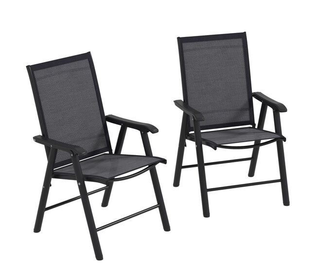 Outsunny juego de 2 sillas de camping plegables sillas plegables de jardín exterior acolchadas en malla con marco de acero y reposabrazos carga 110 kg para terraza playa 58x64x94 cm gris oscuro