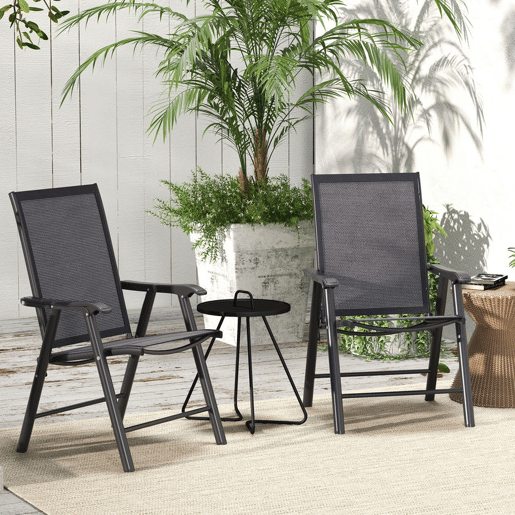 Outsunny Conjunto de 2 Cadeiras Dobráveis para Exterior com Apoio para o Braço Cadeiras para Jardim com Textilene e Metal Carga 110 kg 58x64x94 cm Cinza Escuro