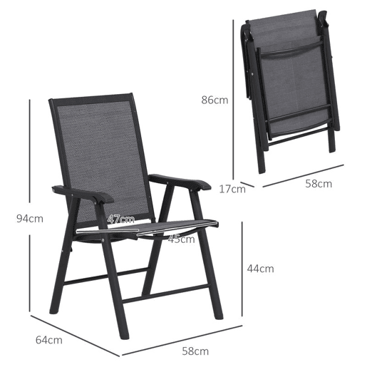 Outsunny Conjunto de 2 Cadeiras Dobráveis para Exterior com Apoio para o Braço Cadeiras para Jardim com Textilene e Metal Carga 110 kg 58x64x94 cm Cinza Escuro