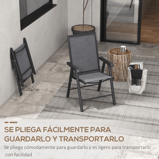 Outsunny Conjunto de 2 Cadeiras Dobráveis para Exterior com Apoio para o Braço Cadeiras para Jardim com Textilene e Metal Carga 110 kg 58x64x94 cm Cinza Escuro