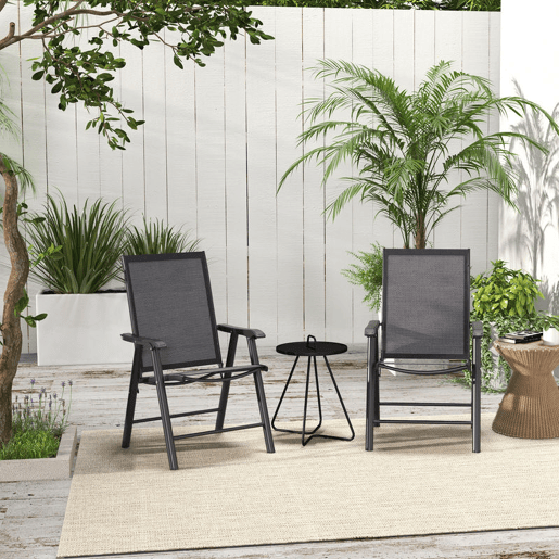 Outsunny Conjunto de 2 Cadeiras Dobráveis para Exterior com Apoio para o Braço Cadeiras para Jardim com Textilene e Metal Carga 110 kg 58x64x94 cm Cinza Escuro