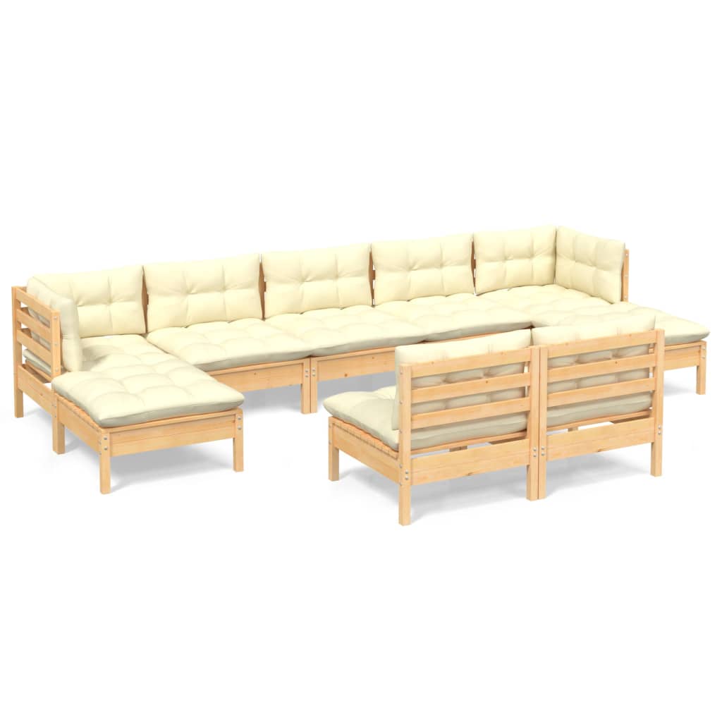 Muebles de jardín 9 piezas cojines madera de pino color crema
