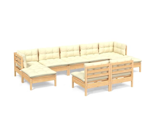 Muebles de jardín 9 piezas cojines madera de pino color crema