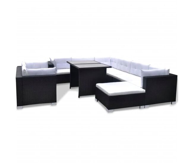 Set muebles de jardín 10 piezas y cojines ratán sintético negro
