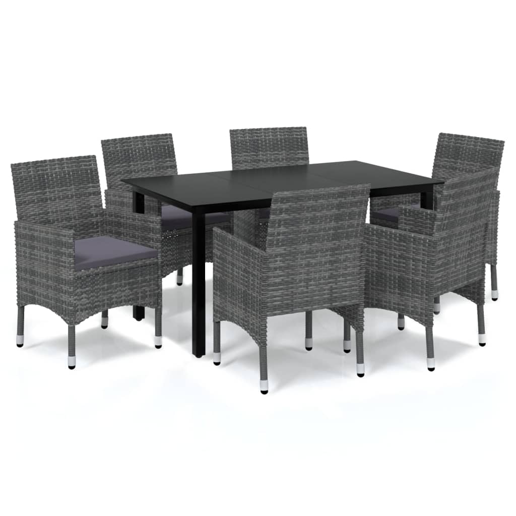 Juego muebles jardín 7 pzas con cojines ratán sintético gris