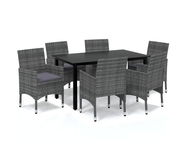 Juego muebles jardín 7 pzas con cojines ratán sintético gris