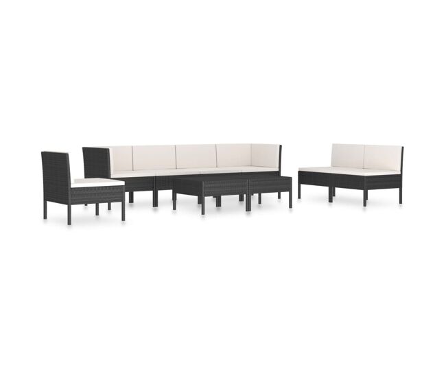 Set de muebles de jardín 9 pzas y cojines ratán sintético negro