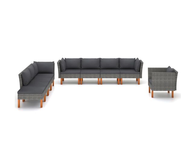 Set de muebles de jardín 9 pzas ratán sintético eucalipto gris