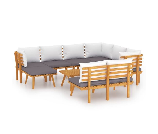 Muebles de jardín 9 piezas con cojines madera maciza de acacia