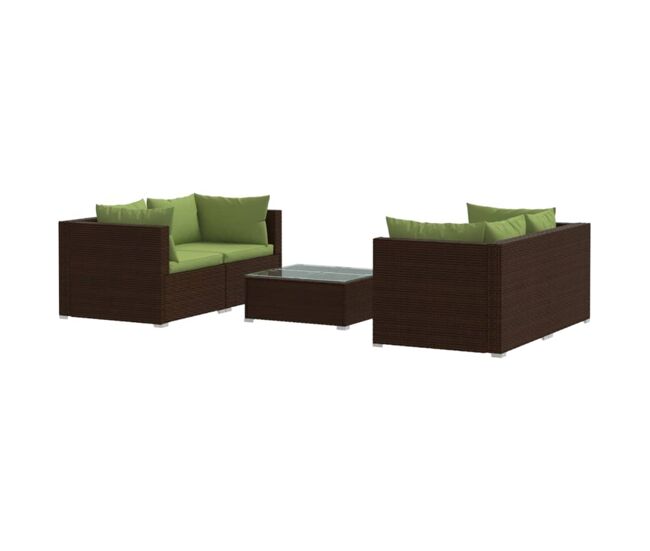 Set muebles de jardín 5 piezas y cojines ratán sintético marrón