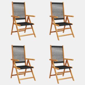vidaXL Cadeiras jardim reclináveis 4pcs madeira de acácia maciça preto