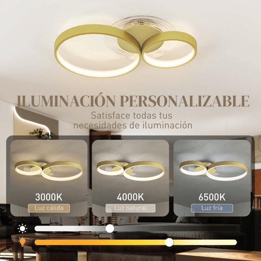 HOMCOM Candeeiro de Teto LED 40W Candeeiro Moderno com Iluminação LED 3000K4000K6500K para Quarto Sala Cozinha Sala de Jantar 59x38x7,4 cm Dourado