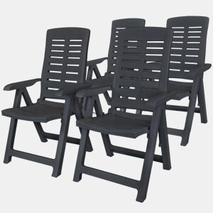 vidaXL Cadeiras de jardim reclináveis 4 pcs plástico antracite
