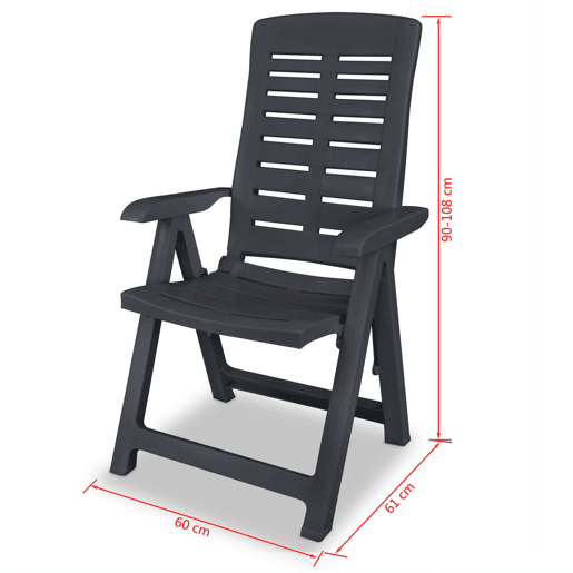 vidaXL Cadeiras de jardim reclináveis 4 pcs plástico antracite vidaXL Cadeiras de jardim reclináveis 4 pcs plástico antracite