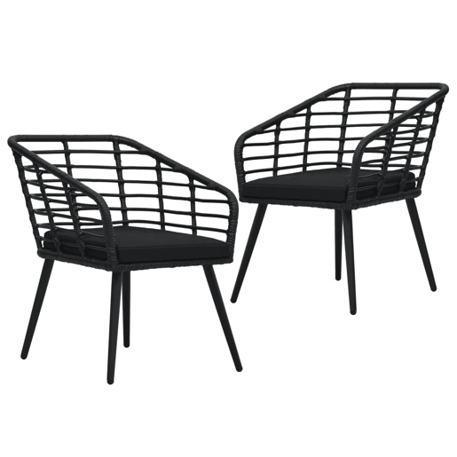 vidaXL Cadeiras de jardim com almofadões 2 pcs vime PE preto vidaXL Cadeiras de jardim com almofadões 2 pcs vime PE preto
