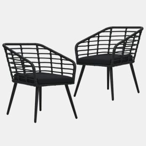 vidaXL Cadeiras de jardim com almofadões 2 pcs vime PE preto