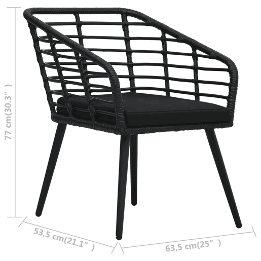 vidaXL Cadeiras de jardim com almofadões 2 pcs vime PE preto vidaXL Cadeiras de jardim com almofadões 2 pcs vime PE preto