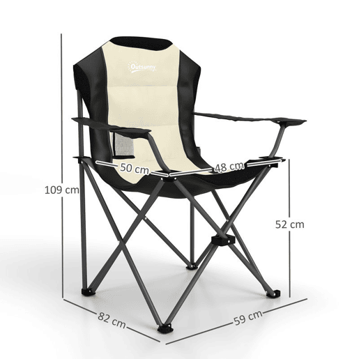 Outsunny Conjunto de 2 Cadeiras Reclináveis de Campismo com Encosto Alto Cadeiras de Campismo Portátil com Apoio para Braços Porta-Copos e Bolsas de Transporte para Acampamento Jardim Varanda Bege e Preto