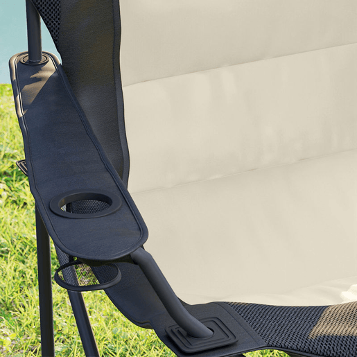 Outsunny Conjunto de 2 Cadeiras Reclináveis de Campismo com Encosto Alto Cadeiras de Campismo Portátil com Apoio para Braços Porta-Copos e Bolsas de Transporte para Acampamento Jardim Varanda Bege e Preto