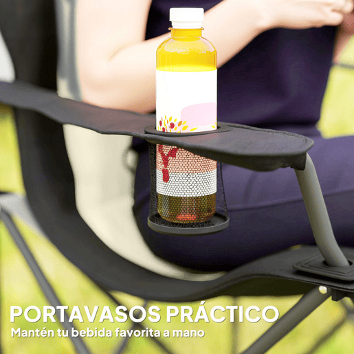Outsunny Conjunto de 2 Cadeiras Reclináveis de Campismo com Encosto Alto Cadeiras de Campismo Portátil com Apoio para Braços Porta-Copos e Bolsas de Transporte para Acampamento Jardim Varanda Bege e Preto