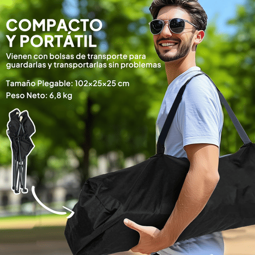 Outsunny Conjunto de 2 Cadeiras Reclináveis de Campismo com Encosto Alto Cadeiras de Campismo Portátil com Apoio para Braços Porta-Copos e Bolsas de Transporte para Acampamento Jardim Varanda Bege e Preto