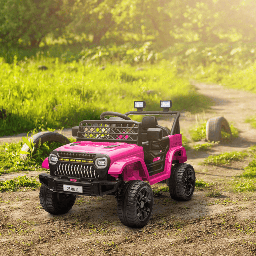 AIYAPLAY Carro Elétrico para Crianças acima de 3 Anos Carro Elétrico Infantil UTV Carro a Bateria 12V com Controlo Remoto Velocidade Ajustável USB Faróis e Buzina 95x62,5x65 cm Rosa